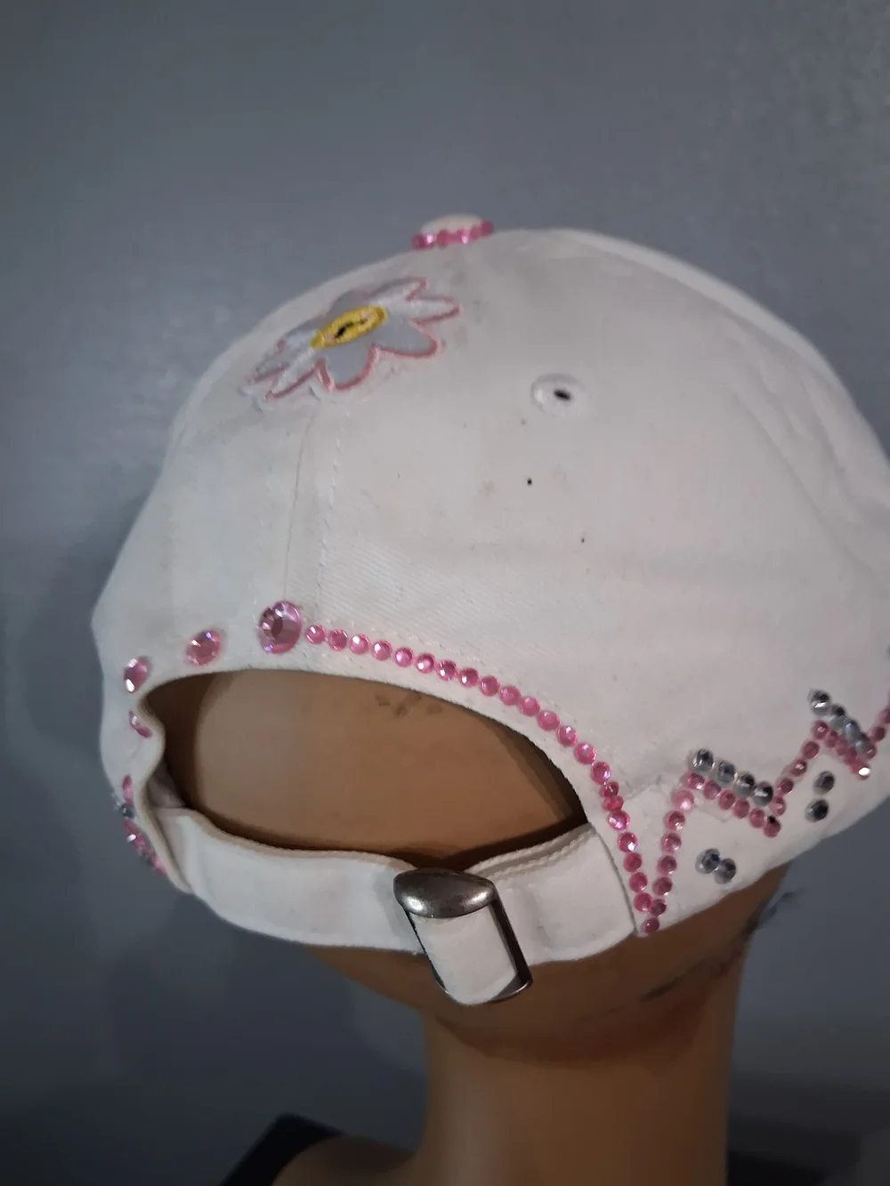 Hand Crafted White Pink Embellished Baseball Cap